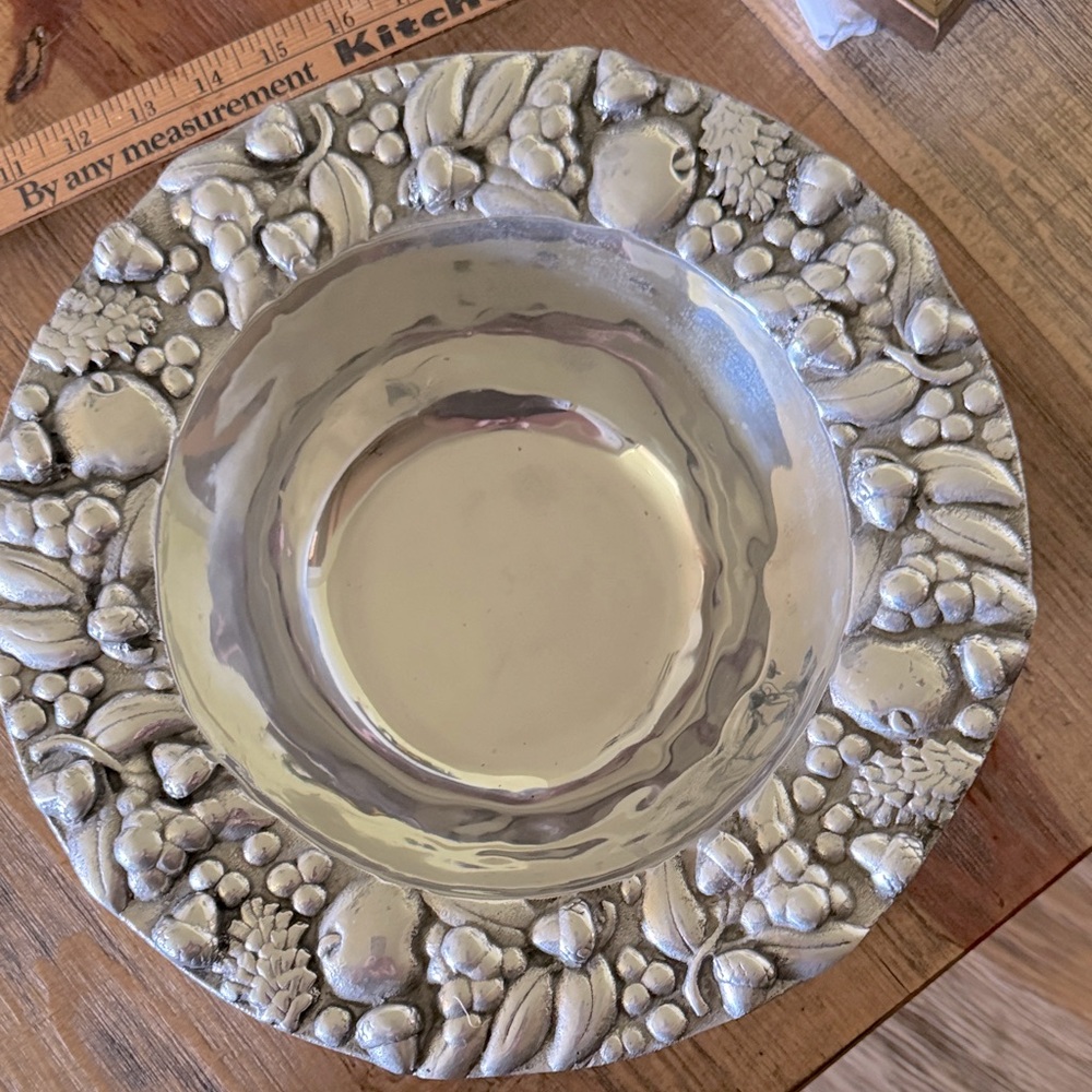 Silver Mexican Decorative Fruit Bowl approximately 12” diameter very heavy
